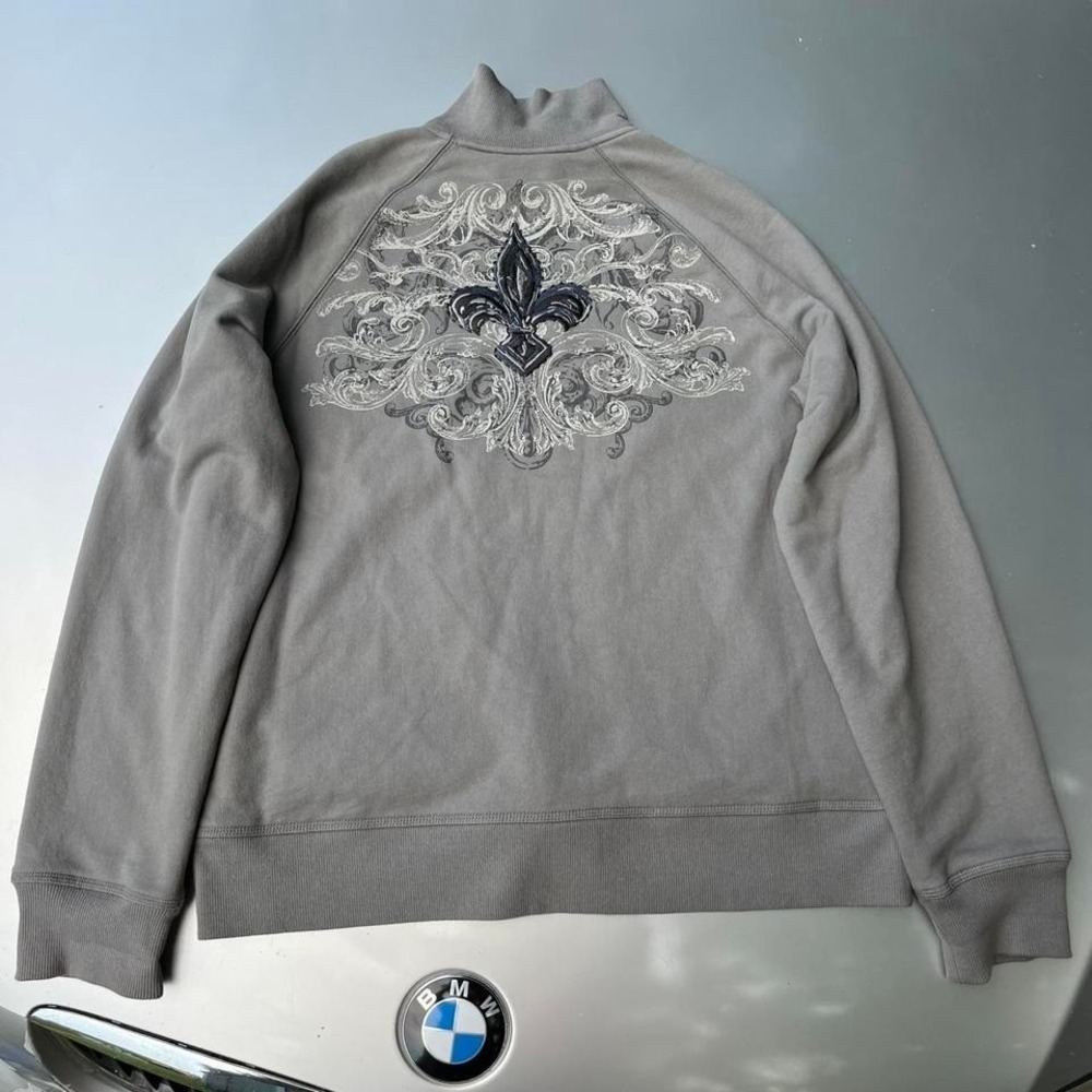 Heavy layered Y2K front and back embroidery Grey Apt. 9 zip-up sweatshirt